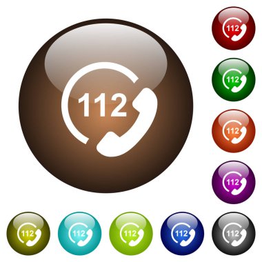 Acil çağrı 112 beyaz simge yuvarlak cam düğmeler farklı renklerde