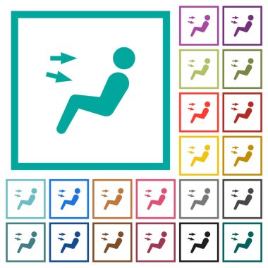 Araba hava akışı yönü baş göğüs düz renk simgeleri beyaz arkaplanda çeyrek çerçeve ile