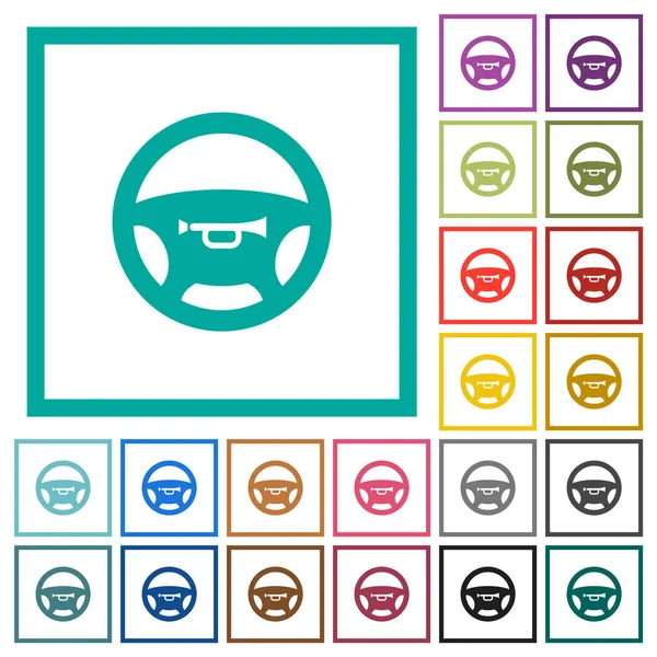 Car Horn Flat Color Icons Quadrant Frames White Background — Stock Vector