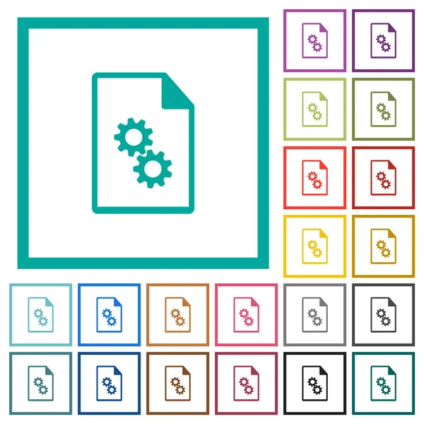 Iconos Color Plano Archivo Ejecutable Con Marcos Cuadrante Sobre Fondo — Archivo Imágenes Vectoriales