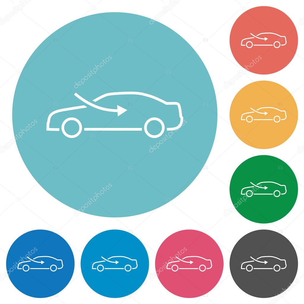 car airflow adjustment external flat white icons on round color backgrounds