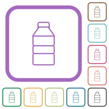 Su şişesi beyaz arkaplanda yuvarlak kare çerçeveli basit simgeler
