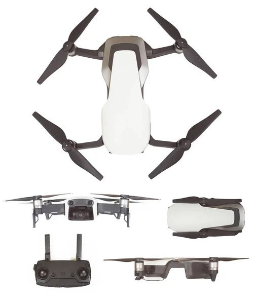 Conjunto Drone Quadcopter Para Hobby Isolado Fundo Branco — Fotografia de Stock