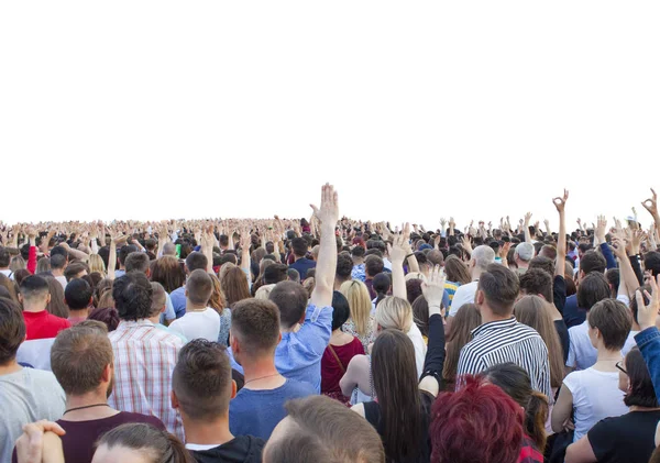 Beaucoup Gens Heureux Avec Les Mains Levées Concert Spectacle — Photo