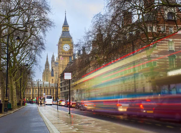 Escena Ciudad Londres Con Autobús Rojo Big Ben Fondo Foto — Foto de Stock