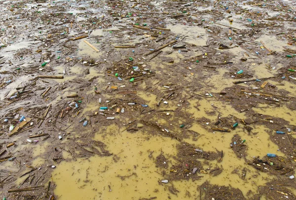 Contaminación Del Agua Del Lago Con Bolsas Plástico Suciedad —  Fotos de Stock