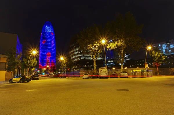 Barcelona Spanien September 2011 Agbar Turm Barcelona City Spanien Nachtszene — Stockfoto