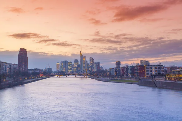 Ηλιοβασίλεμα Θέα Στον Ορίζοντα Πόλη Frankfurt Main Γερμανία — Φωτογραφία Αρχείου