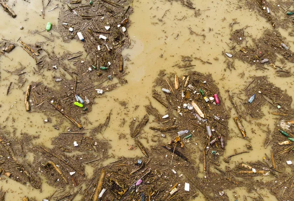 Contaminación Del Agua Del Lago Con Bolsas Plástico Suciedad —  Fotos de Stock