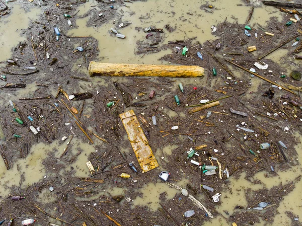 Contaminación Del Agua Del Lago Con Bolsas Plástico Suciedad —  Fotos de Stock