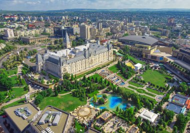 Iasi city view of Culture Palace. Aerial scene, Romania clipart