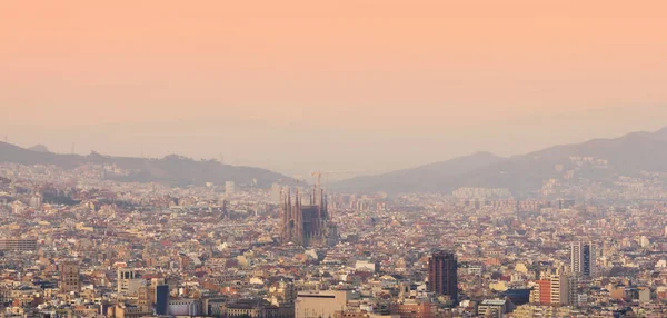 Barcelona Panorama Při Západu Slunce Panoramatický Pohled Španělsko — Stock fotografie