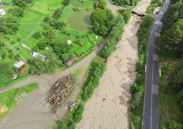 Small River Flood Storm Aerial View Romania — Stock Photo, Image