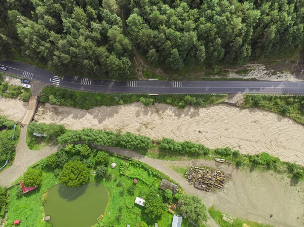Małe Rzeki Powodzi Lub Burza Widok Lotu Ptaka Rumunia — Zdjęcie stockowe