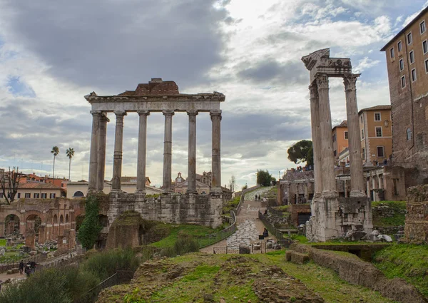 Antigua Puerta Columnas Ruinas Del Foro Romano Ciudad Roma Italia — Foto de Stock