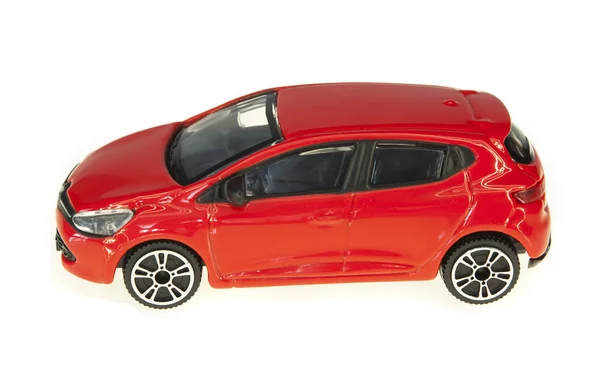 Rot Und Glänzend Spielzeugauto Isoliert — Stockfoto