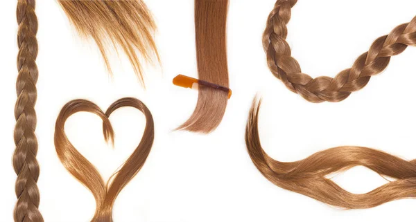 茶色で光沢のある髪コレクション — ストック写真