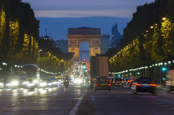 Cena Pôr Sol Cidade Paris Longa Exposição Foto Tráfego Rua — Fotografia de Stock