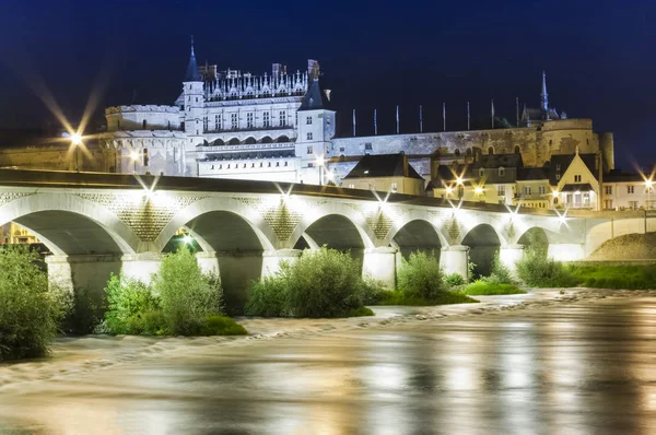 Castello Amboise Sulla Valle Della Loira Francia Scena Notturna — Foto Stock