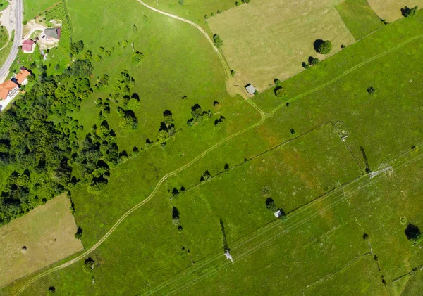 Väg Och Grön Äng Flygfoto — Stockfoto