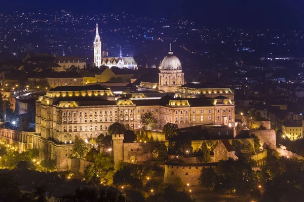 Zamek Królewski Mieście Budapeszt Węgry Scena Nocy — Zdjęcie stockowe