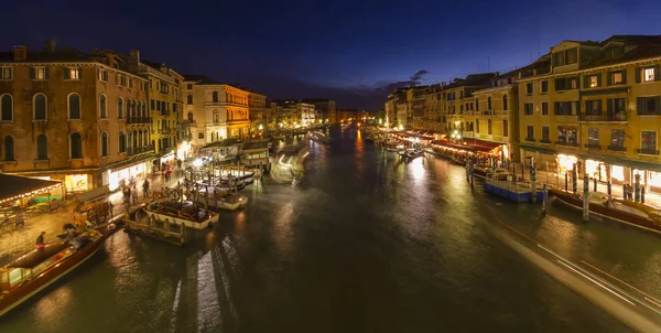 Venedig Stad Natten Grand Canal Från Rialtobron — Stockfoto