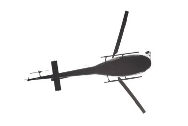 helikopter üzerinde beyaz izole. Aşağıdan görüntülemek