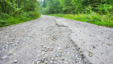 Ormanın içinde kırık bozuk yol