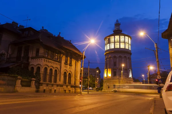 Velha Torre Relógio Cidade Bucareste Vista Noturna — Fotografia de Stock