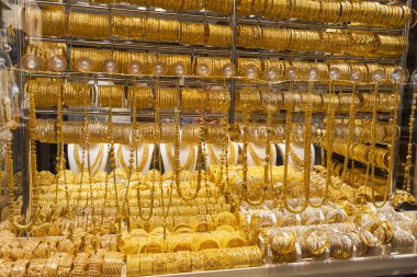 Dubai, Birleşik Arap Emirlikleri - 29 Eylül 2018: Altın Çarşısı veya market Dubai city, Deira. Birleşik Arap Emirlikleri