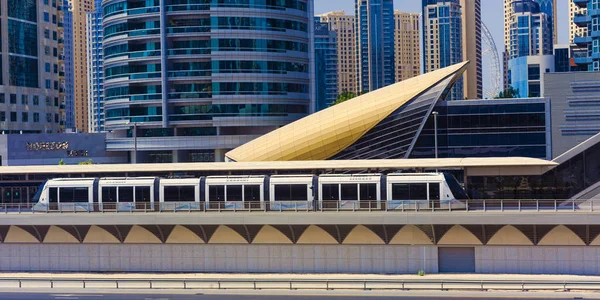 DUBAI, UAE - SEPTEMBER 30 2018: Modern tram for transportation in Dubai city, UAEd Arab Emirates