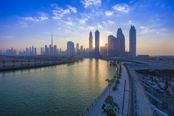 Dubai Uae September 2018 Sunset Scene Dubai City Skyline United — Stock Photo, Image