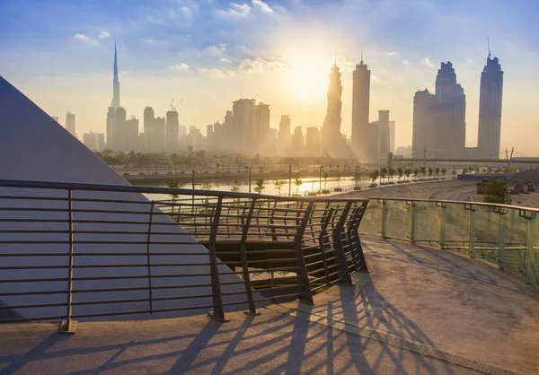 Ciudad Dubai Skyline Por Mañana Amanecer —  Fotos de Stock