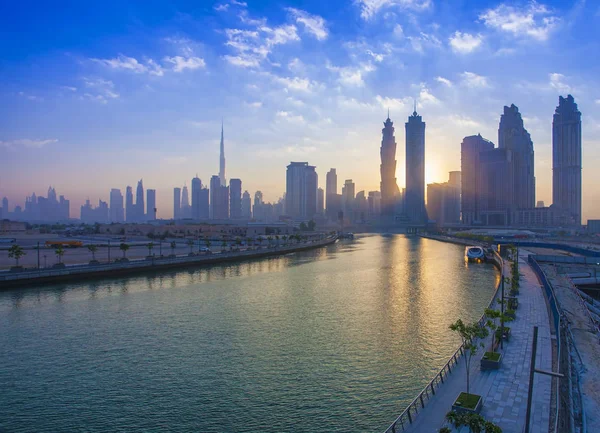 Skyline Della Città Dubai Mattino Alba — Foto Stock