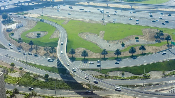 Skrzyżowanie Dróg Mieście Dubaj Zjednoczone Emiraty Arabskie Widok Lotu Ptaka — Zdjęcie stockowe