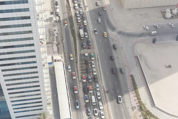 Vista Aérea Calle Ciudad Dubai Con Coches Tráfico — Foto de Stock