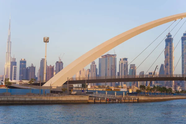 Dubai City Skyline Sunset View Tolerance Bridge — Stock Photo, Image