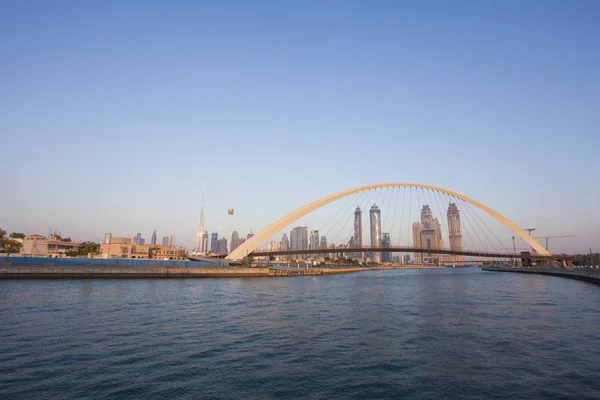 Dubai City Skyline Sunset View Tolerance Bridge — Stock Photo, Image