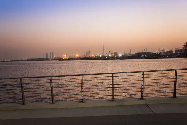 Tramonto Dubai Vista Sulla Città Emirati Arabi Uniti — Foto Stock