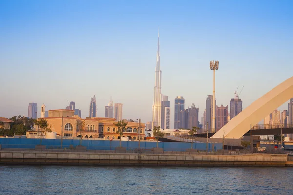 Dubai City Skyline Sunset View Tolerance Bridge — Stock Photo, Image