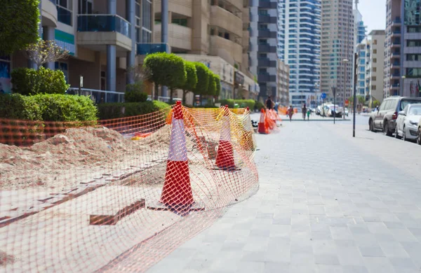 safety cones in the city for safety in construction road.