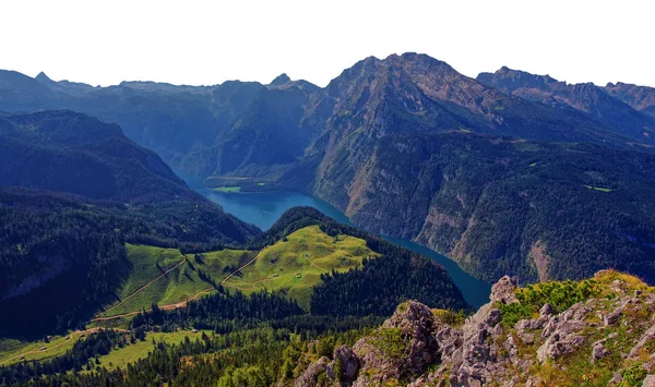 Озеро Кенигсси Германии Альпы Вид Воздуха Изолирован Белом Фоне — стоковое фото