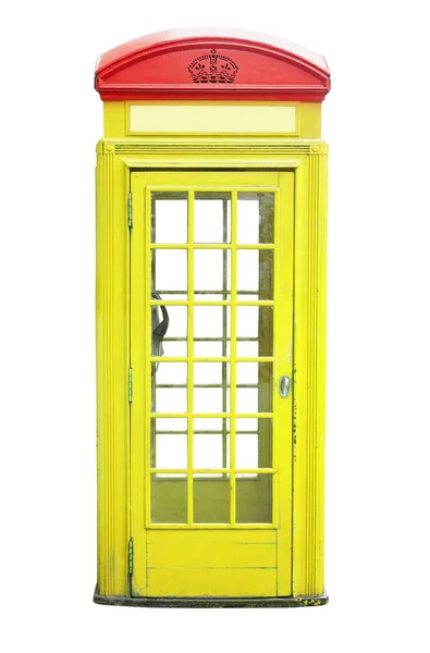 ロンドン市の黄色い電話小屋 白で隔離 — ストック写真