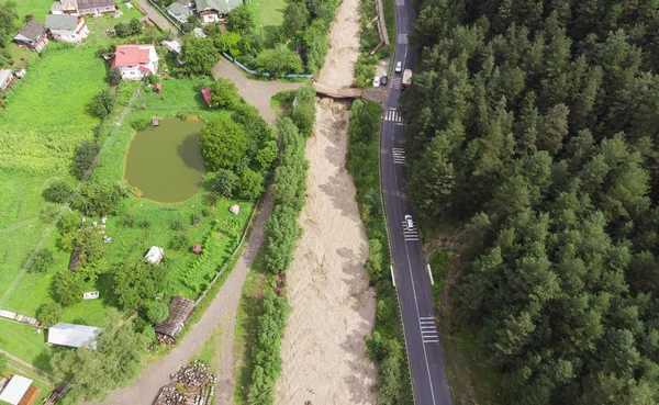 Small River Flood Storm Aerial View Romania — Stock Photo, Image