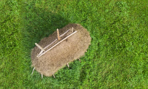 Hay Stack Green Grass Aerial View — Stock Photo, Image