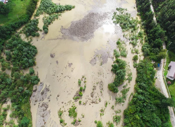 Powódź Rzeki Jeziora Poiana Teiului Rumunia Widok Lotu Ptaka — Zdjęcie stockowe