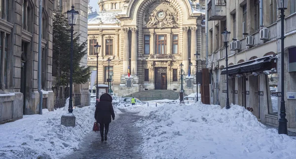 Bukarest Gamla Centrum Vinter Scen — Stockfoto