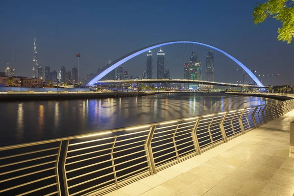 Dubai City Skyline Night View Tolerance Bridge — Stock Photo, Image