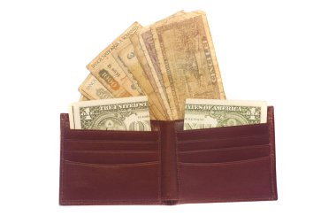 eski para izole dolu vintage deri cüzdan