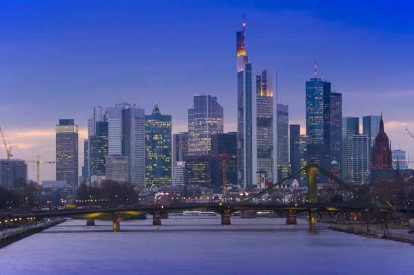 Francoforte Sul Meno Città Skyline Vista Notturna — Foto Stock